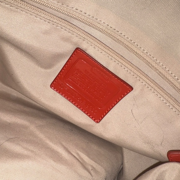 Coach Signature Stripe Tote Bag Brown Khaki Monogram Orange Leather Shoulder Bag - Picture 4 of 4